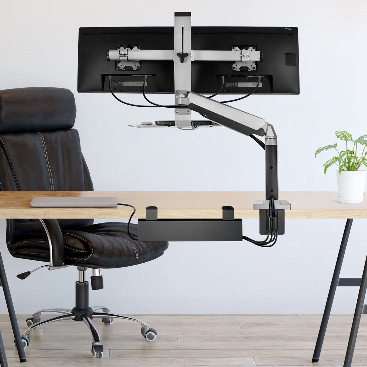 Clamp-on Under Desk Cable Management Tray Cable Management - Clamp-on Under Desk Cable Management Tray - Mount-It! - MI-7286BLK