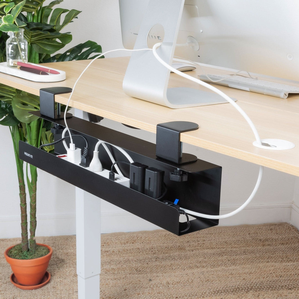 Clamp-on Under Desk Cable Management Tray Cable Management - Clamp-on Under Desk Cable Management Tray - Mount-It! - MI-7286BLK