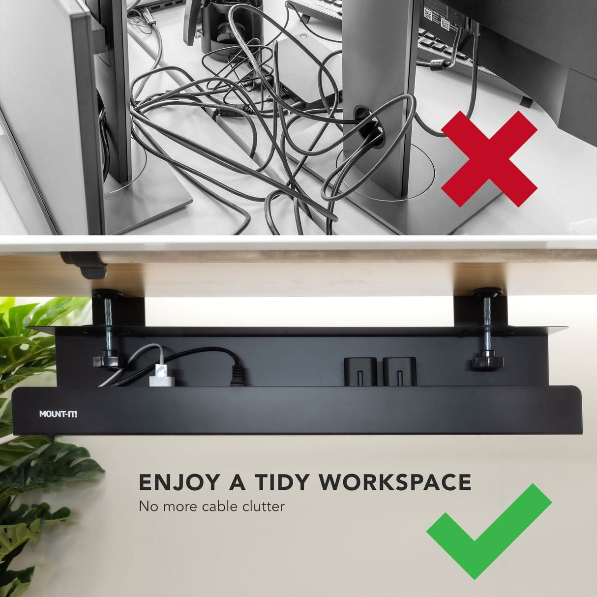 Clamp-on Under Desk Cable Management Tray Cable Management - Clamp-on Under Desk Cable Management Tray - Mount-It! - MI-7286BLK