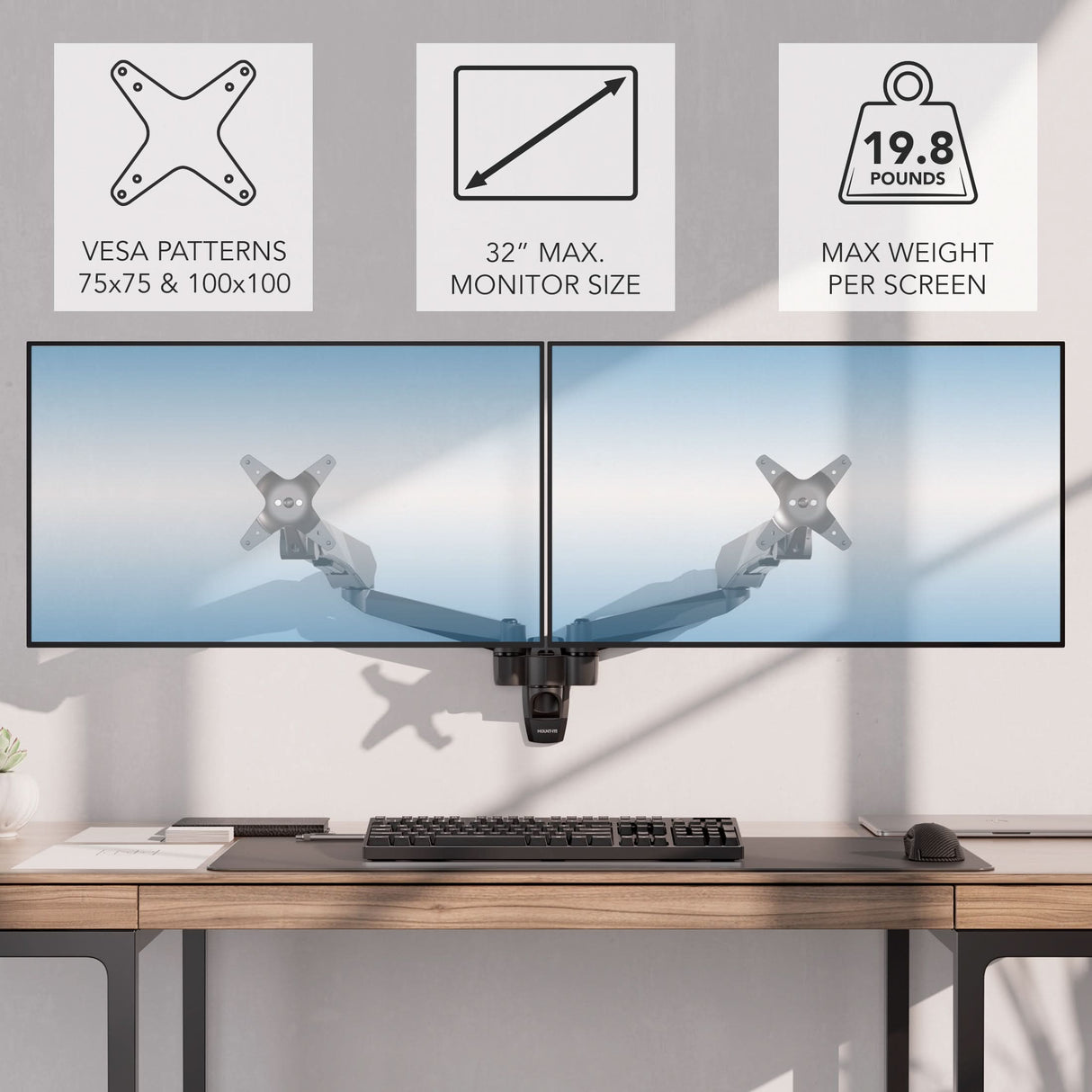 Full Motion Dual Monitor Wall Mount with Gas Spring Arms Monitor Mount - CLiX Series Full Motion Dual Monitor Wall Mount with Gas Spring Arms - Mount-It! -