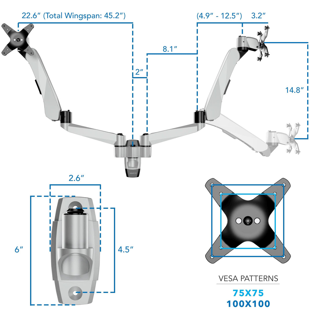Full Motion Dual Monitor Wall Mount with Gas Spring Arms Monitor Mount - CLiX Series Full Motion Dual Monitor Wall Mount with Gas Spring Arms - Mount-It! -