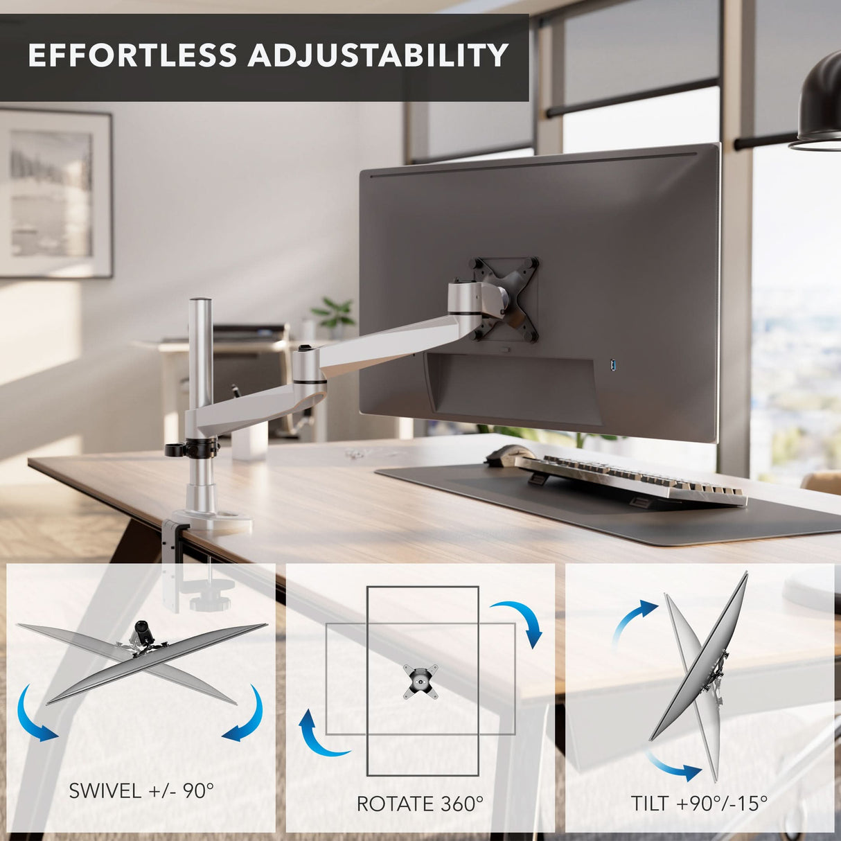 Full Motion Single Monitor Desk Mount Monitor Mount - CLiX Series Full Motion Single Monitor Desk Mount - Mount-It! -