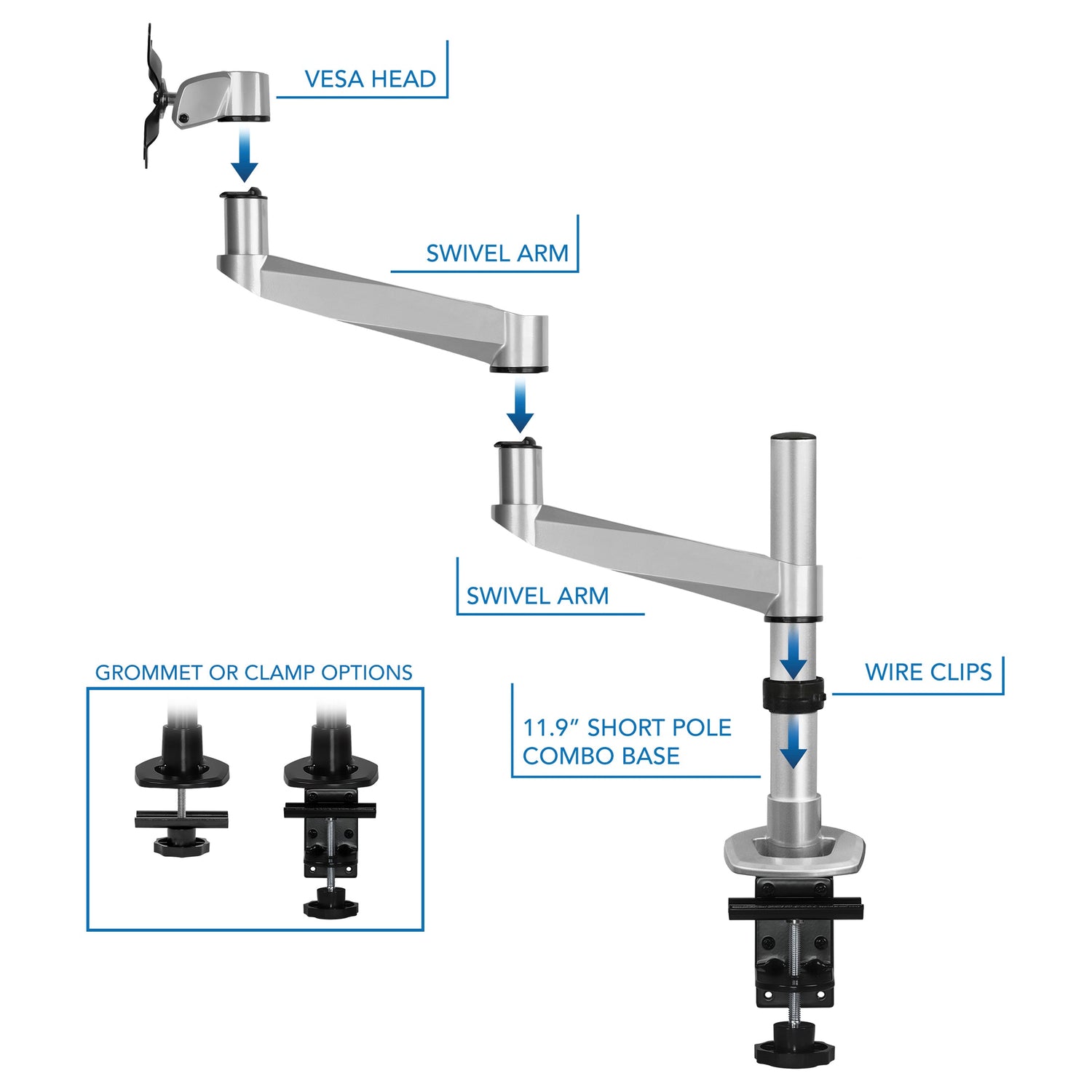 Monitor Mount - CLiX Series Full Motion Single Monitor Desk Mount - Mount-It! -