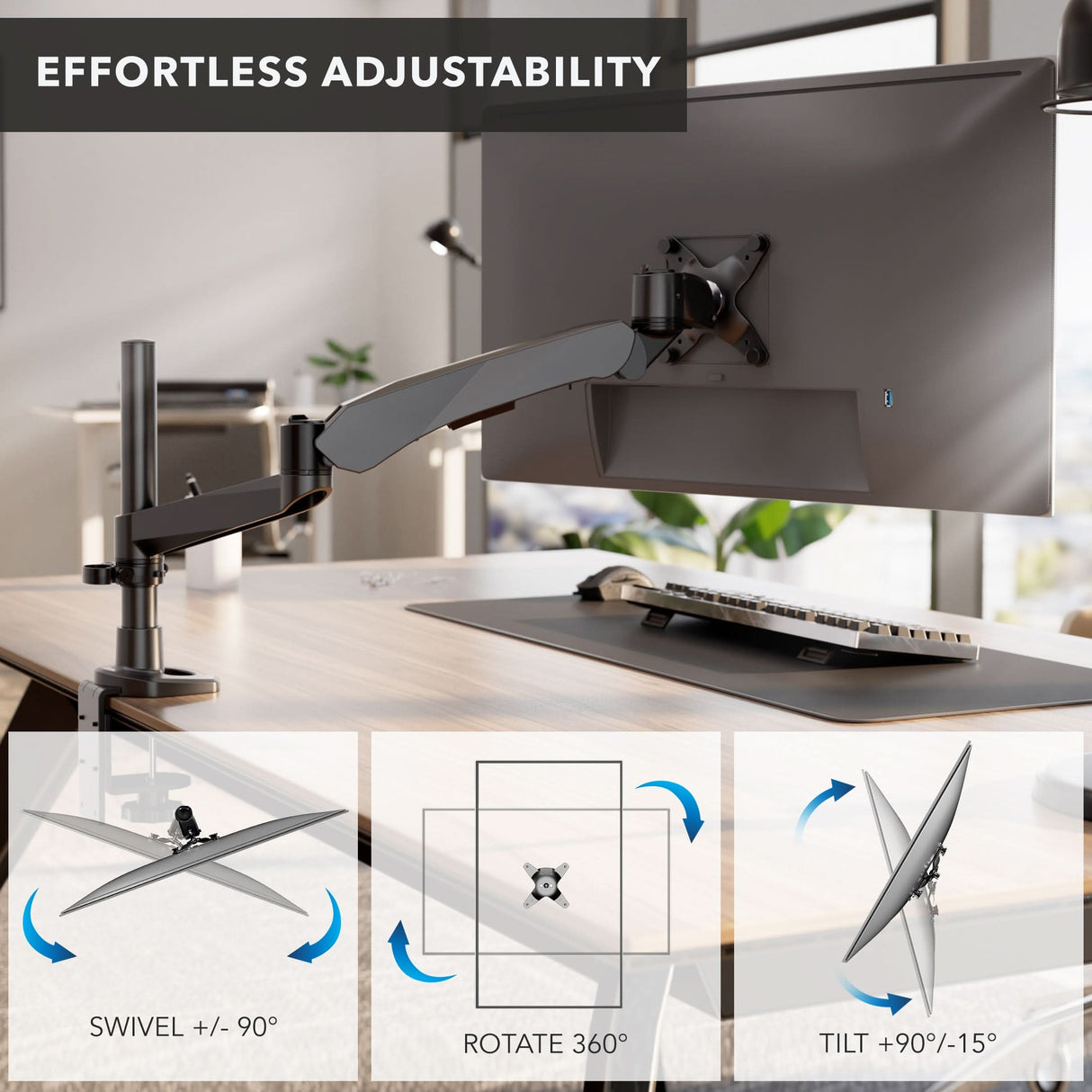 Full Motion Single Monitor Desk Mount with Gas Spring Arm Monitor Mount - CLiX Series Full Motion Single Monitor Desk Mount with Gas Spring Arm - Mount-It! -