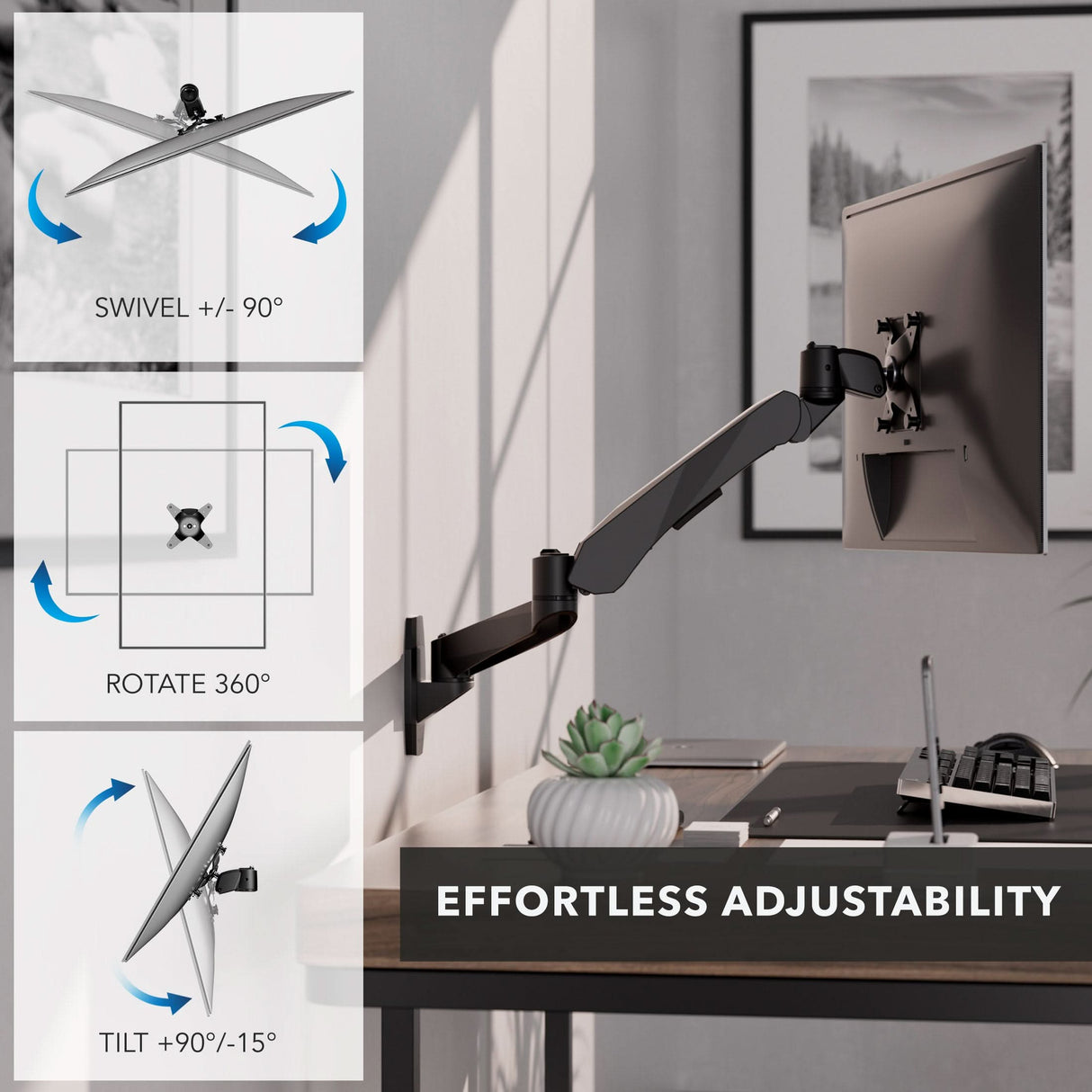 Full Motion Single Monitor Wall Mount with Gas Spring Arm Monitor Mount - CLiX Series Full Motion Single Monitor Wall Mount with Gas Spring Arm - Mount-It! -