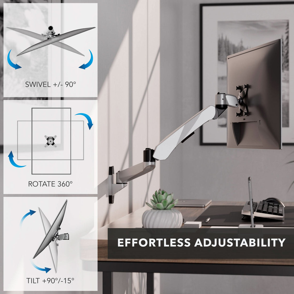 Full Motion Single Monitor Wall Mount with Gas Spring Arm Monitor Mount - CLiX Series Full Motion Single Monitor Wall Mount with Gas Spring Arm - Mount-It! -