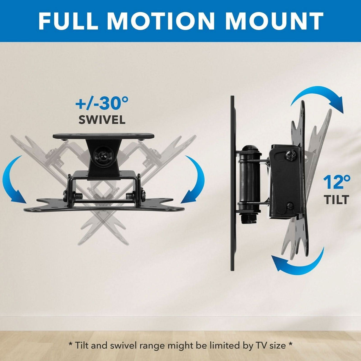 Compact Full Motion TV Wall Mount - for TVs up to 50" TV Mount - Compact Full Motion TV Wall Mount - for TVs up to 50" - Mount-It! - MI-2829XL