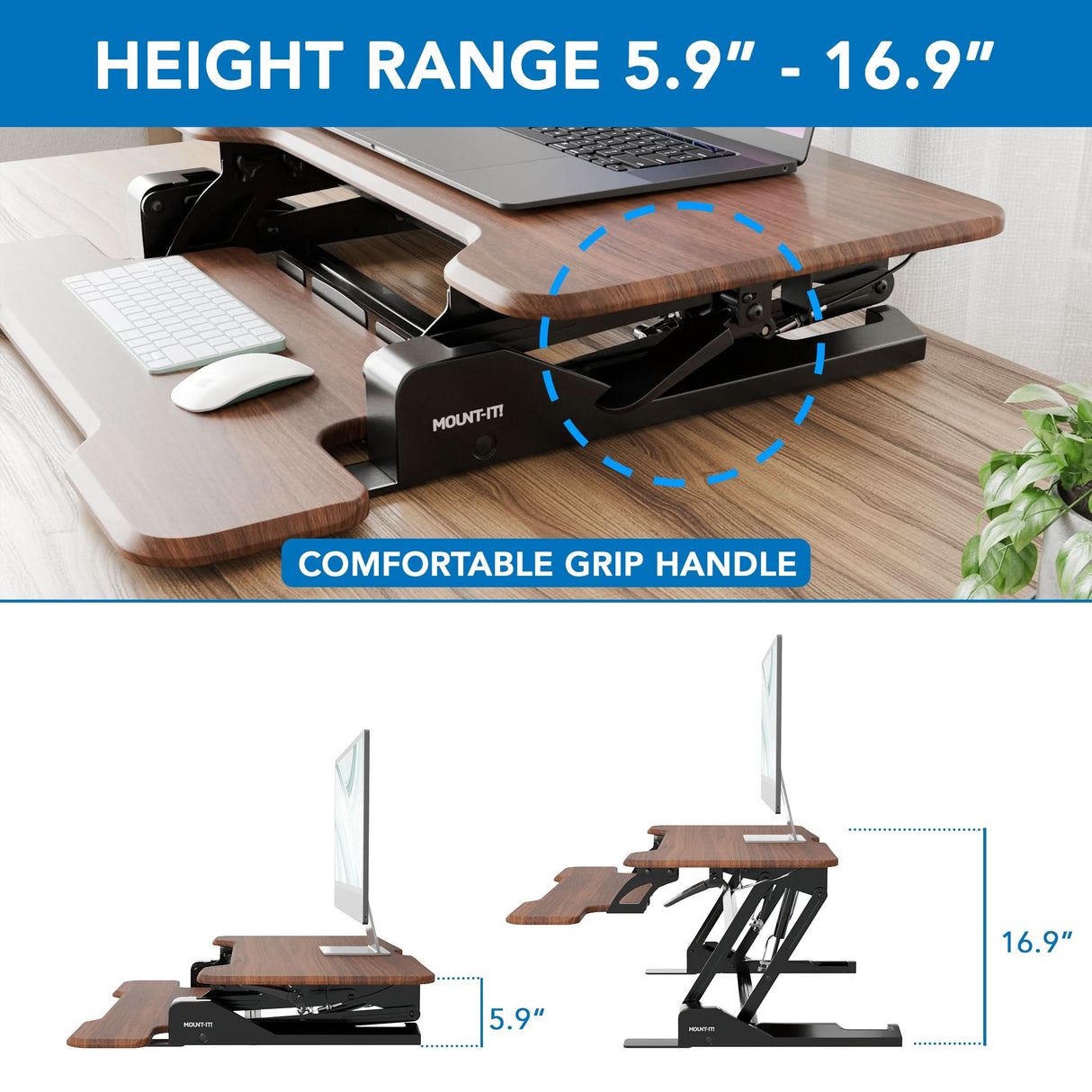 Compact Standing Desk Converter with 30" Desktop Desk Converters - Compact Standing Desk Converter with 30" Desktop - Mount-It! -