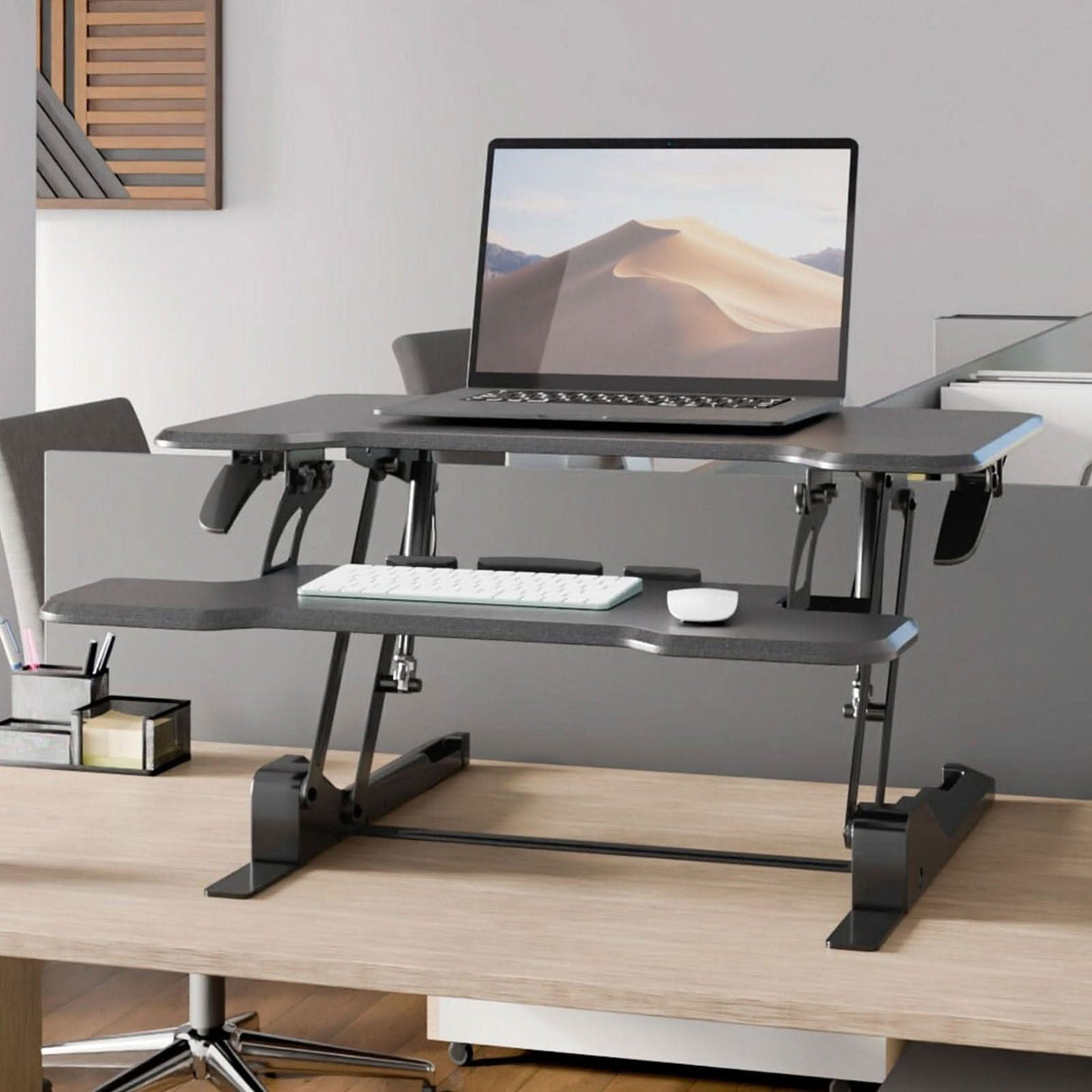 Compact Standing Desk Converter with 30" Desktop Desk Converters - Compact Standing Desk Converter with 30" Desktop - Mount-It! -