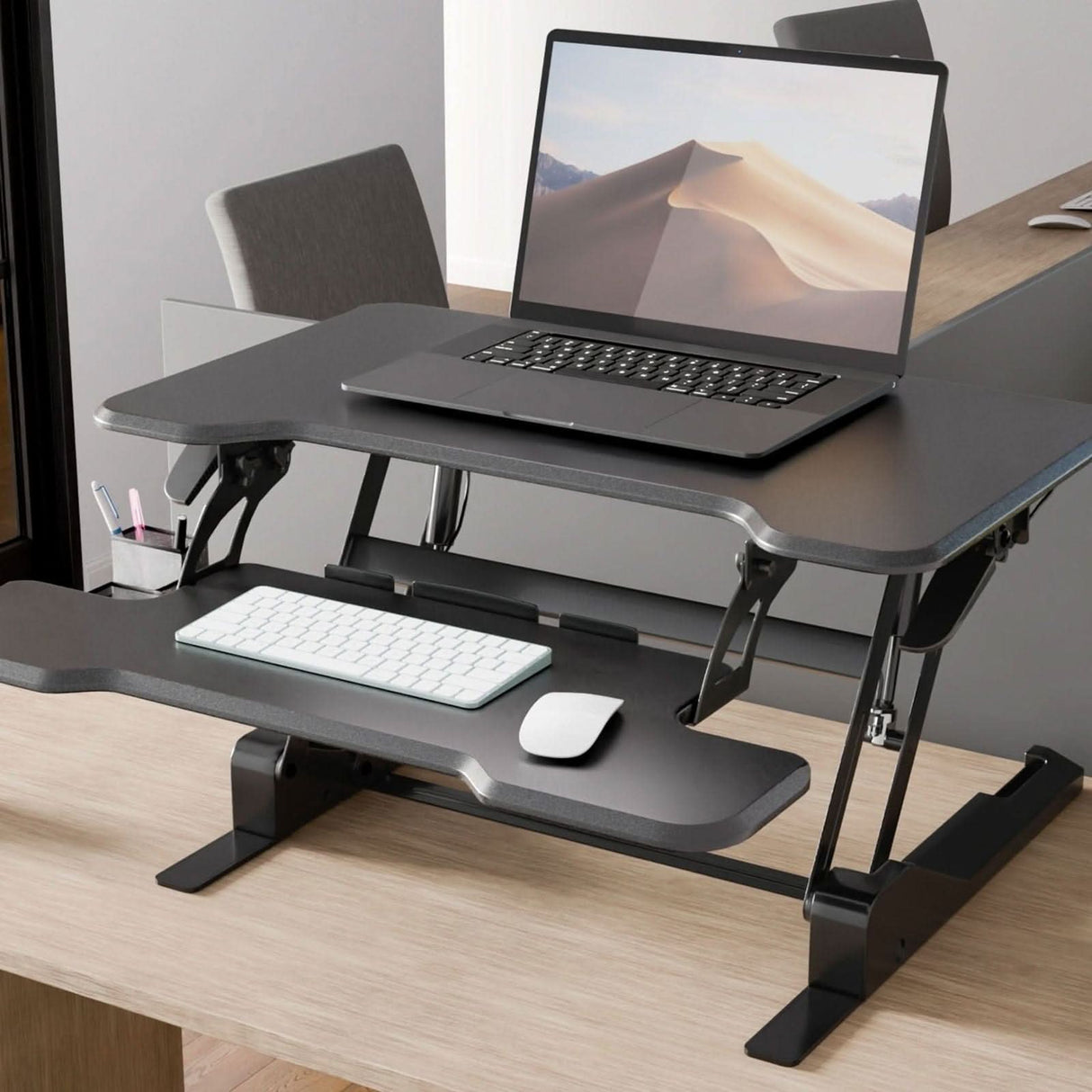 Compact Standing Desk Converter with 30" Desktop Desk Converters - Compact Standing Desk Converter with 30" Desktop - Mount-It! -
