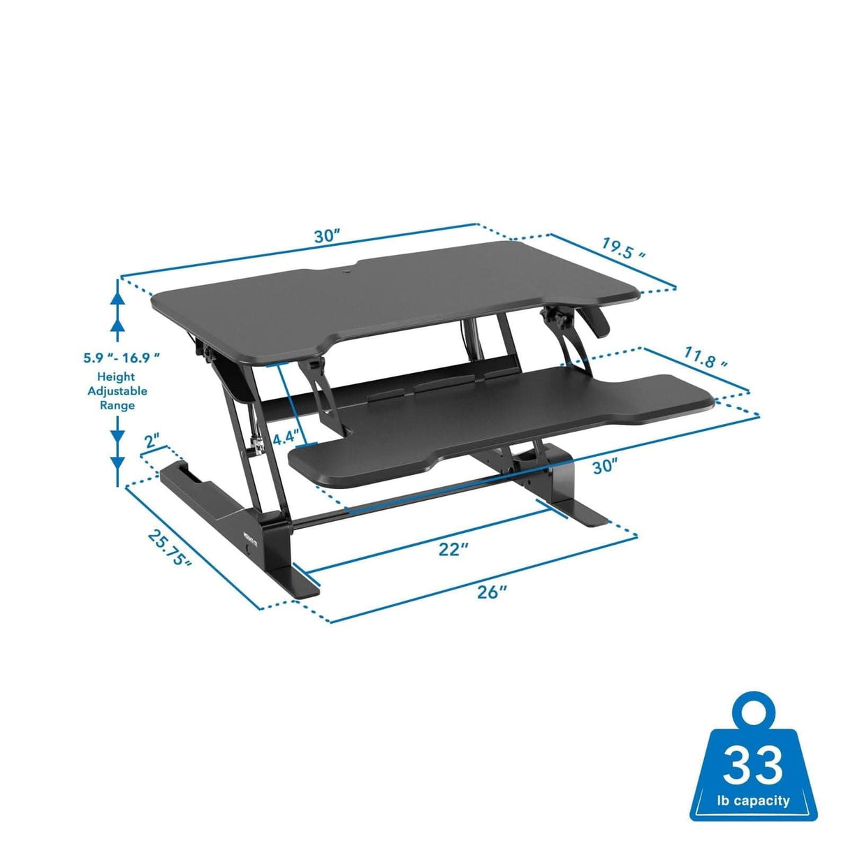 Compact Standing Desk Converter with 30" Desktop Desk Converters - Compact Standing Desk Converter with 30" Desktop - Mount-It! -
