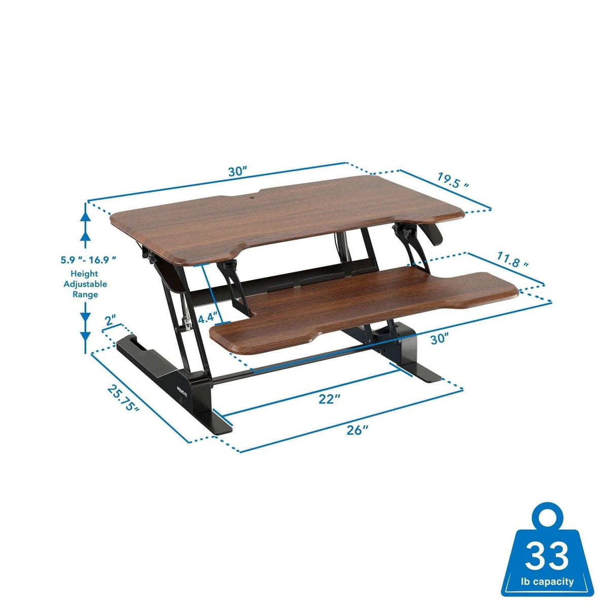 Compact Standing Desk Converter with 30" Desktop Desk Converters - Compact Standing Desk Converter with 30" Desktop - Mount-It! -