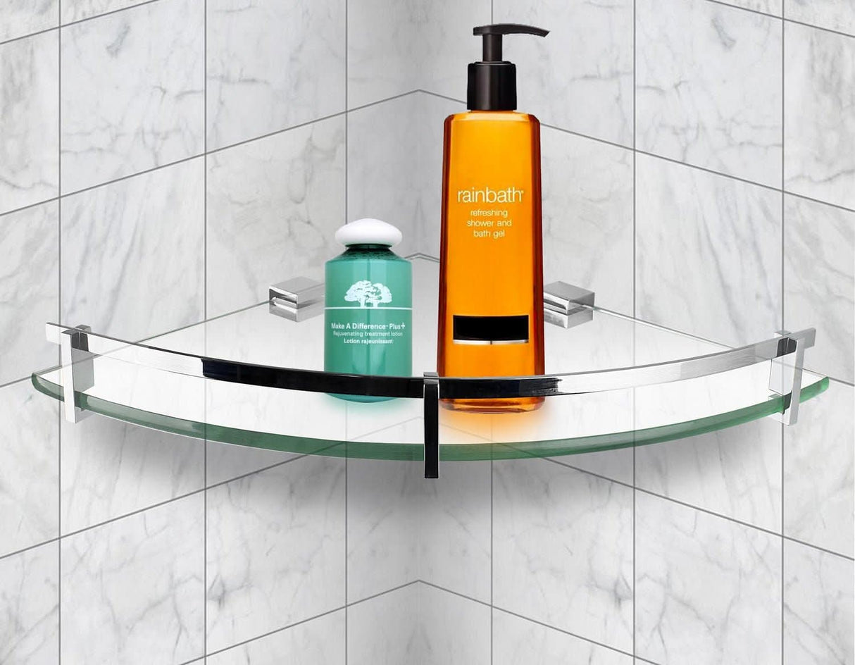 Corner Glass Shelf with Chrome Rail Component Shelves - Corner Glass Shelf with Chrome Rail - Mount-It! - MI-824A