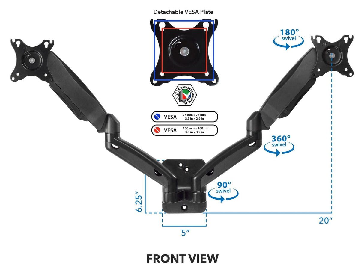 Dual Arm Monitor Wall Mount Monitor Mount - Dual Arm Monitor Wall Mount - Mount-It! - MI-766