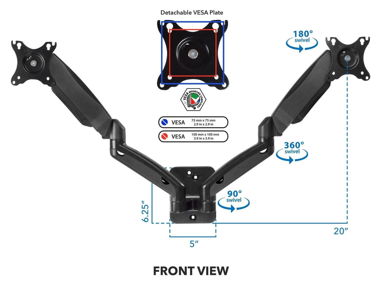Dual Arm Monitor Wall Mount Monitor Mount - Dual Arm Monitor Wall Mount - Mount-It! - MI-766