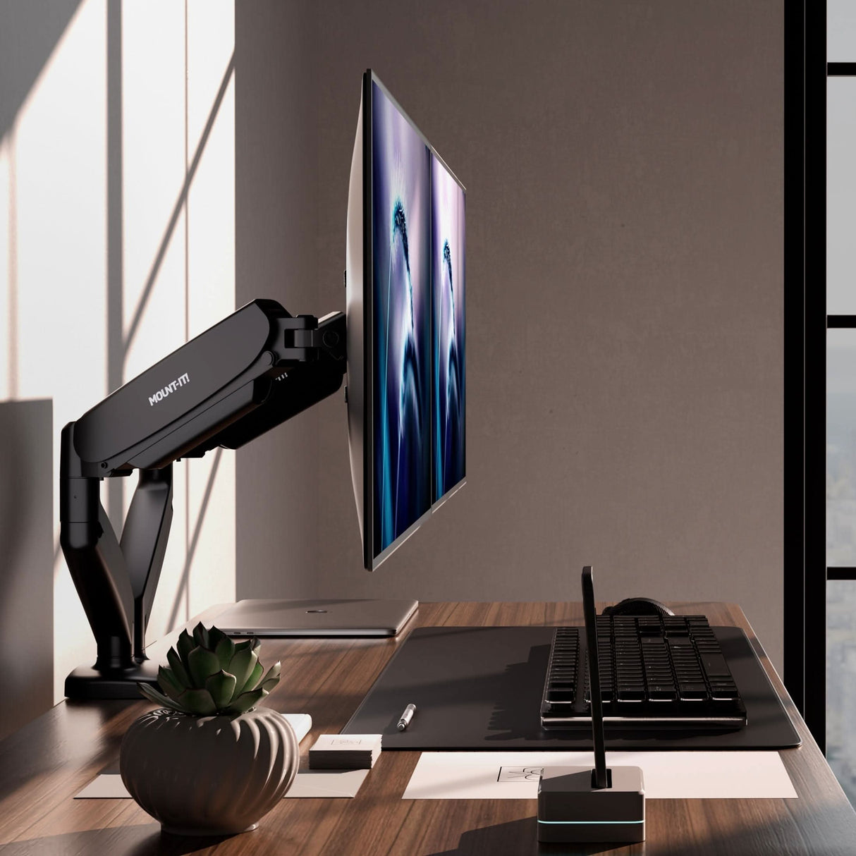 Dual Monitor Desk Mount with Gas Spring Arms Monitor Mount - Dual Monitor Desk Mount with Gas Spring Arms - Mount-It! - MI-1882BLK