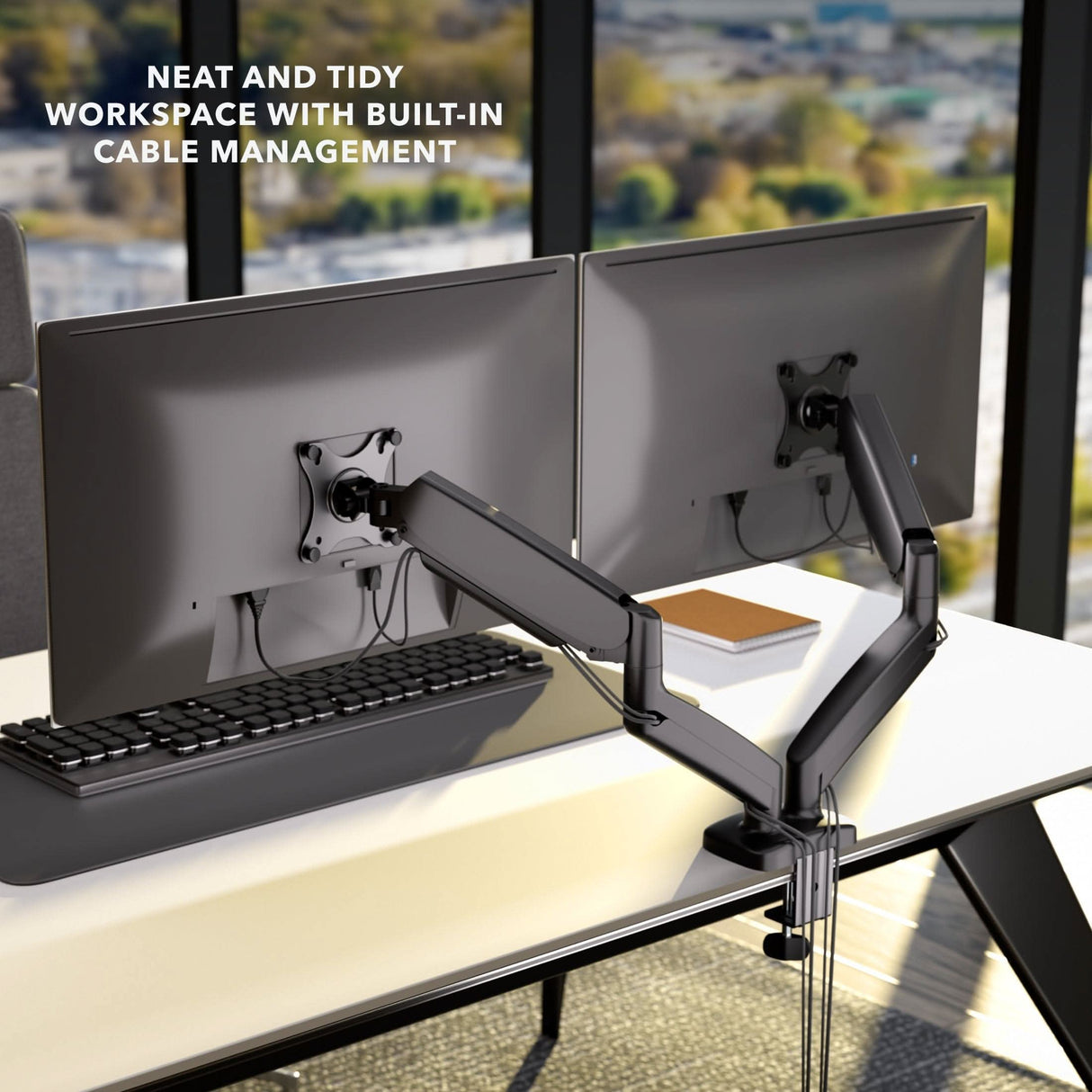 Dual Monitor Desk Mount with Gas Spring Arms Monitor Mount - Dual Monitor Desk Mount with Gas Spring Arms - Mount-It! - MI-1882BLK