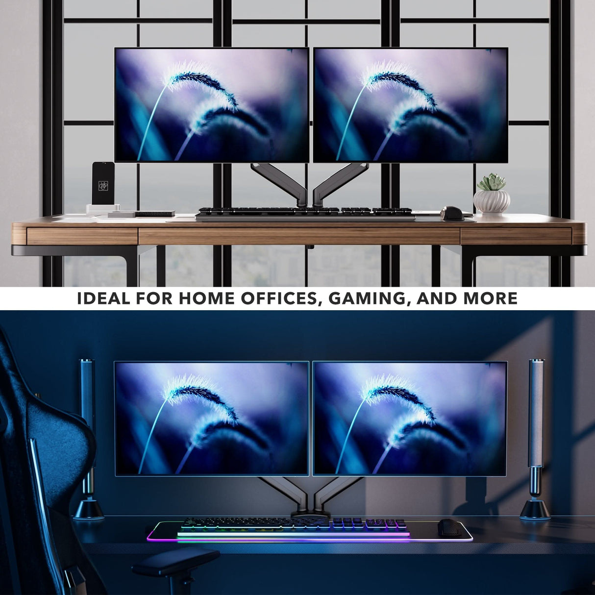 Dual Monitor Desk Mount with Gas Spring Arms Monitor Mount - Dual Monitor Desk Mount with Gas Spring Arms - Mount-It! - MI-1882BLK