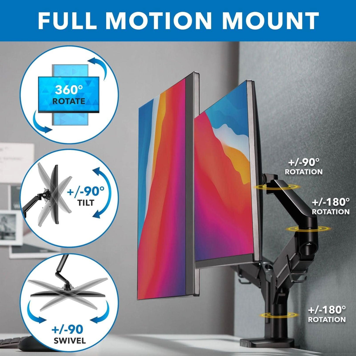 Dual Monitor Mount With Low Profile Gas Spring Arms Monitor Mount - Dual Monitor Mount With Low Profile Gas Spring Arms - Mount-It! - MI-4884B