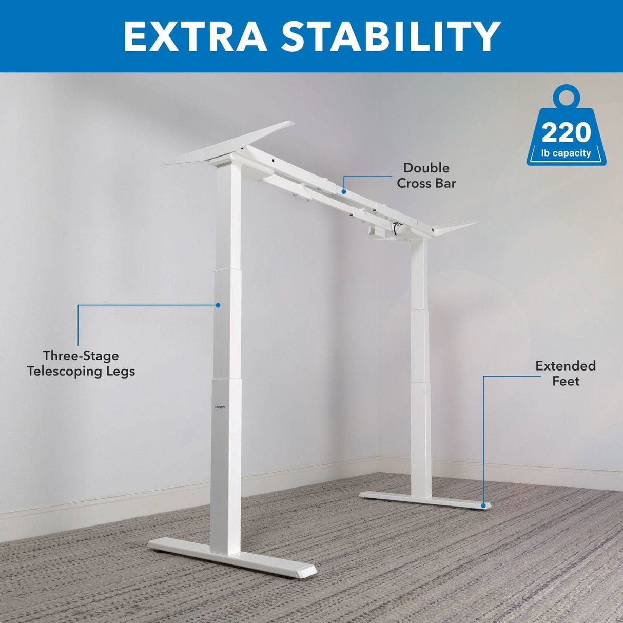 Dual-Motor, 3-Stage Electric Standing Desk Frame Desk Frame - Dual-Motor, 3-Stage Electric Standing Desk Frame - Mount-It! -