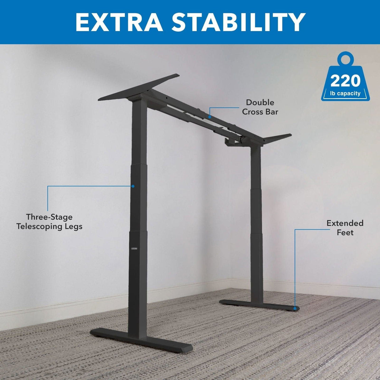 Dual-Motor, 3-Stage Electric Standing Desk Frame Desk Frame - Dual-Motor, 3-Stage Electric Standing Desk Frame - Mount-It! -