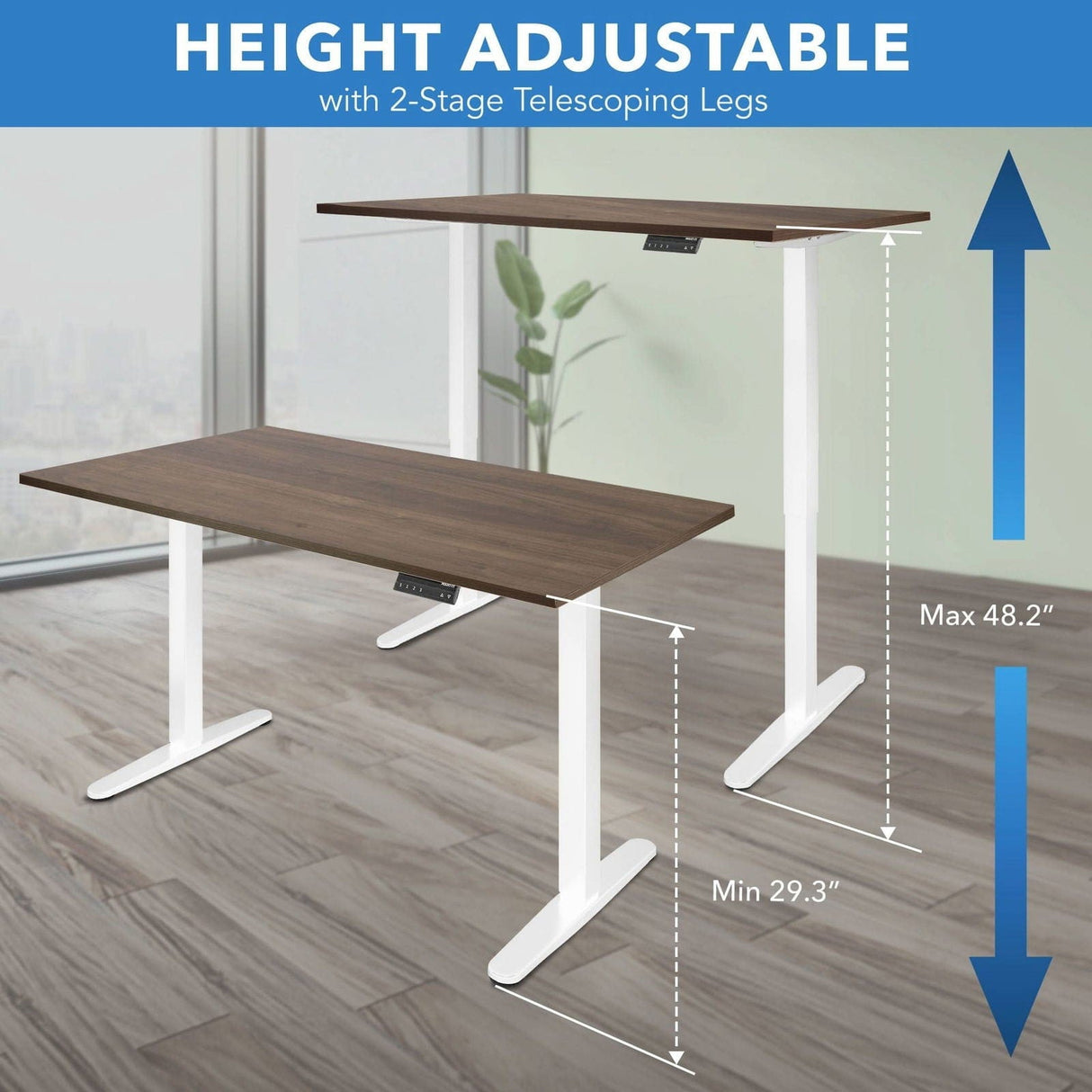 Dual Motor Electric Standing Desk with 55" Tabletop - White Base Standing Desk - Dual Motor Electric Standing Desk with 55" Tabletop - White Base - Mount-It! -