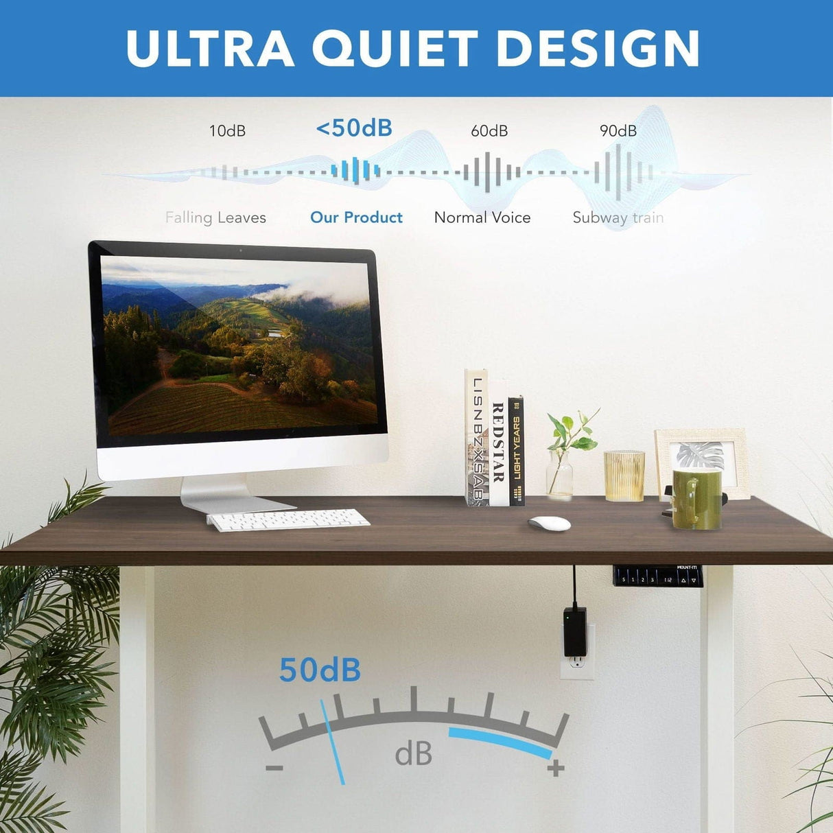 Dual Motor Electric Standing Desk with 55" Tabletop - White Base Standing Desk - Dual Motor Electric Standing Desk with 55" Tabletop - White Base - Mount-It! -