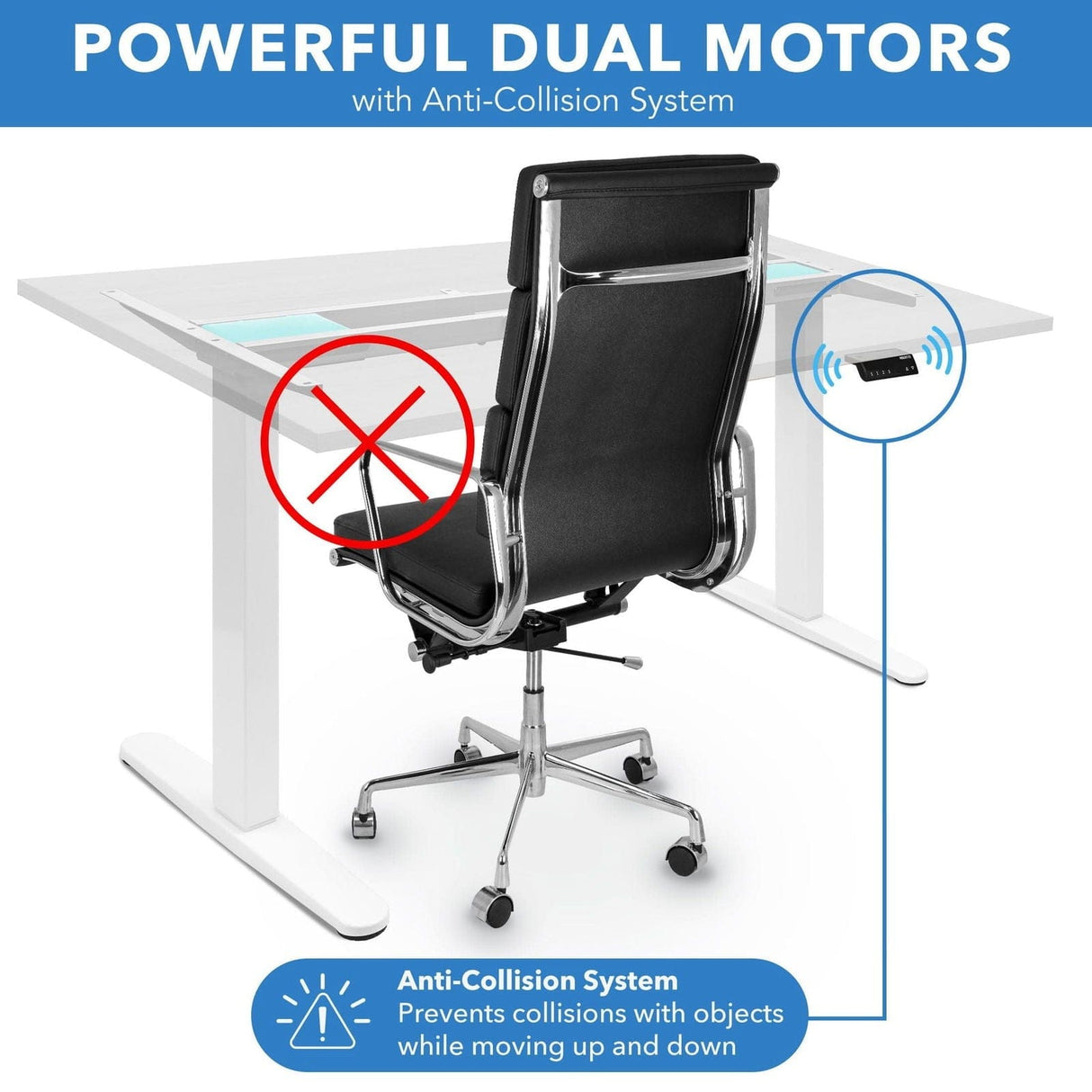Dual Motor Electric Standing Desk with 55" Tabletop - White Base Standing Desk - Dual Motor Electric Standing Desk with 55" Tabletop - White Base - Mount-It! -