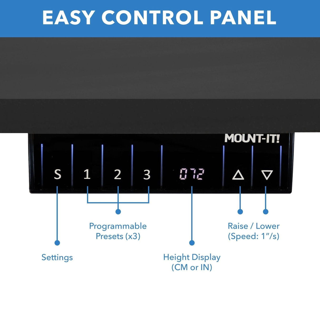 Dual Motor Electric Standing Desk with 55" Tabletop - White Base Standing Desk - Dual Motor Electric Standing Desk with 55" Tabletop - White Base - Mount-It! -