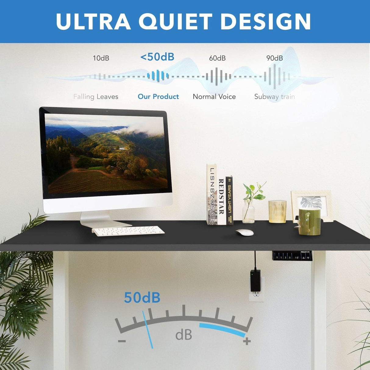 Dual Motor Electric Standing Desk with 55" Tabletop - White Base Standing Desk - Dual Motor Electric Standing Desk with 55" Tabletop - White Base - Mount-It! -