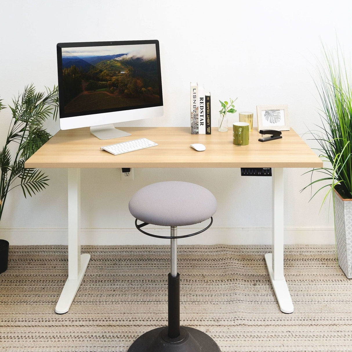 Dual Motor Electric Standing Desk with 55" Tabletop - White Base Standing Desk - Dual Motor Electric Standing Desk with 55" Tabletop - White Base - Mount-It! -