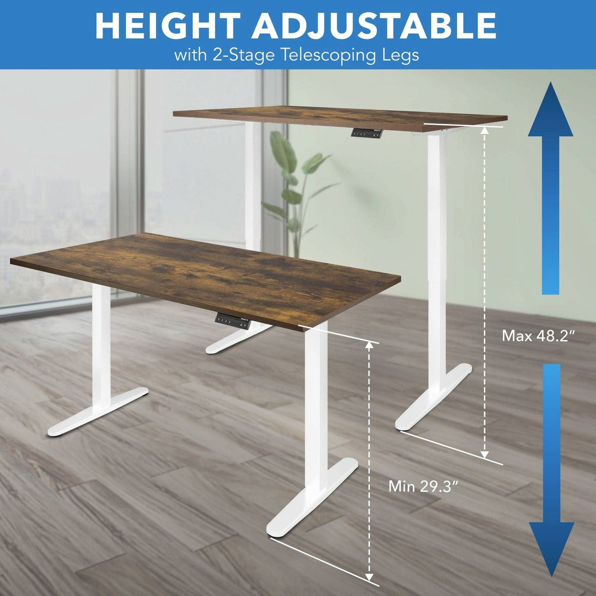Dual Motor Electric Standing Desk with 55" Tabletop - White Base Standing Desk - Dual Motor Electric Standing Desk with 55" Tabletop - White Base - Mount-It! -