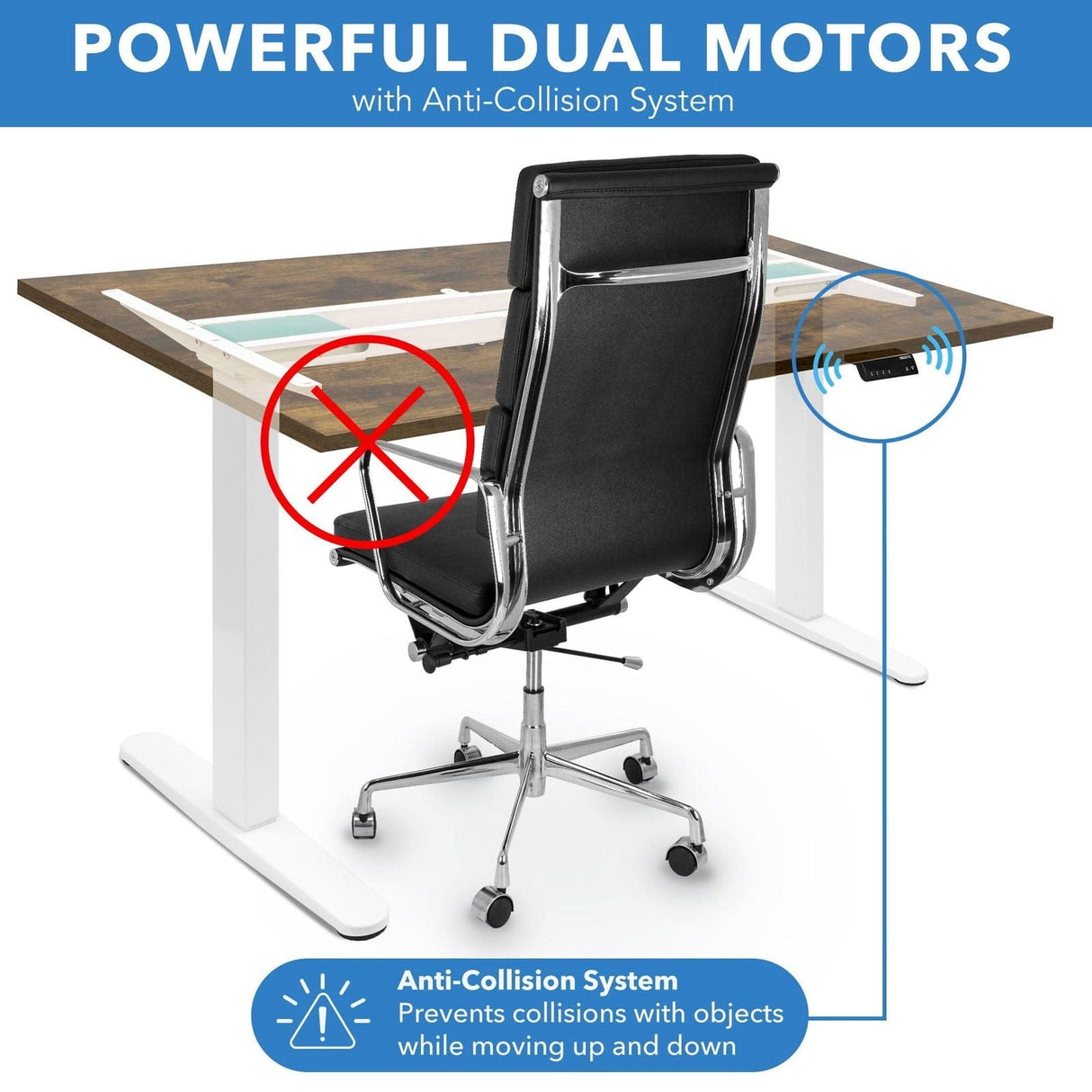 Dual Motor Electric Standing Desk with 55" Tabletop - White Base Standing Desk - Dual Motor Electric Standing Desk with 55" Tabletop - White Base - Mount-It! -