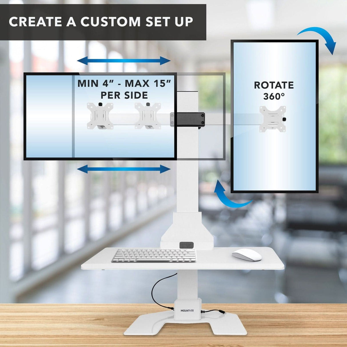 Electric Sit-Stand Desk Converter for 2 Monitors Desk Converters - Electric Sit-Stand Desk Converter for 2 Monitors - Mount-It! -