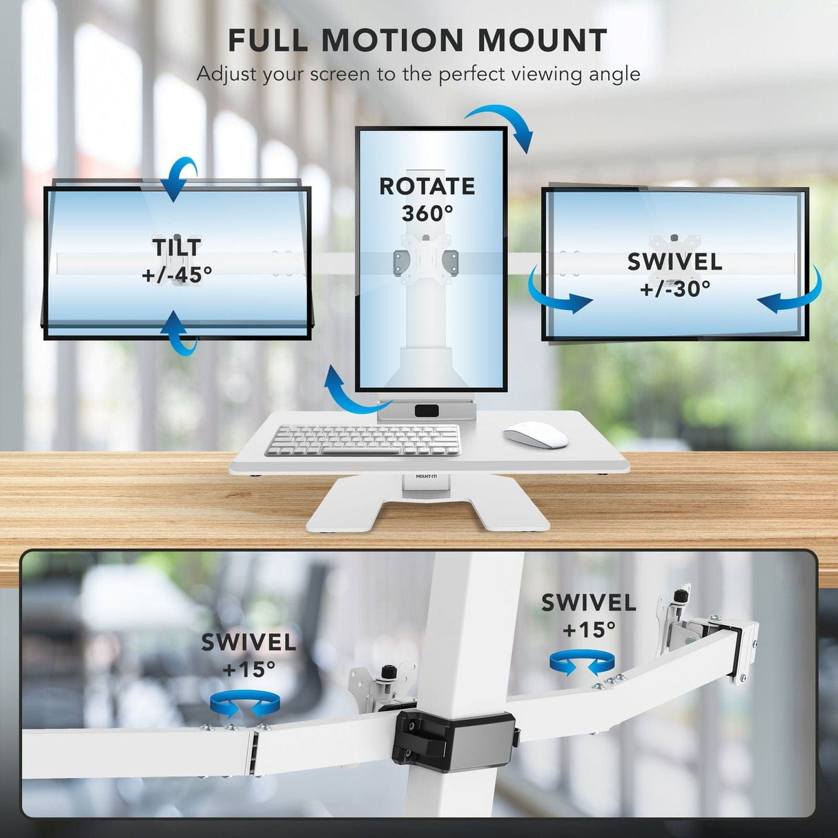 Electric Standing Desk Converter for 3 Monitors Desk Converters - Electric Standing Desk Converter for 3 Monitors - Mount-It! -