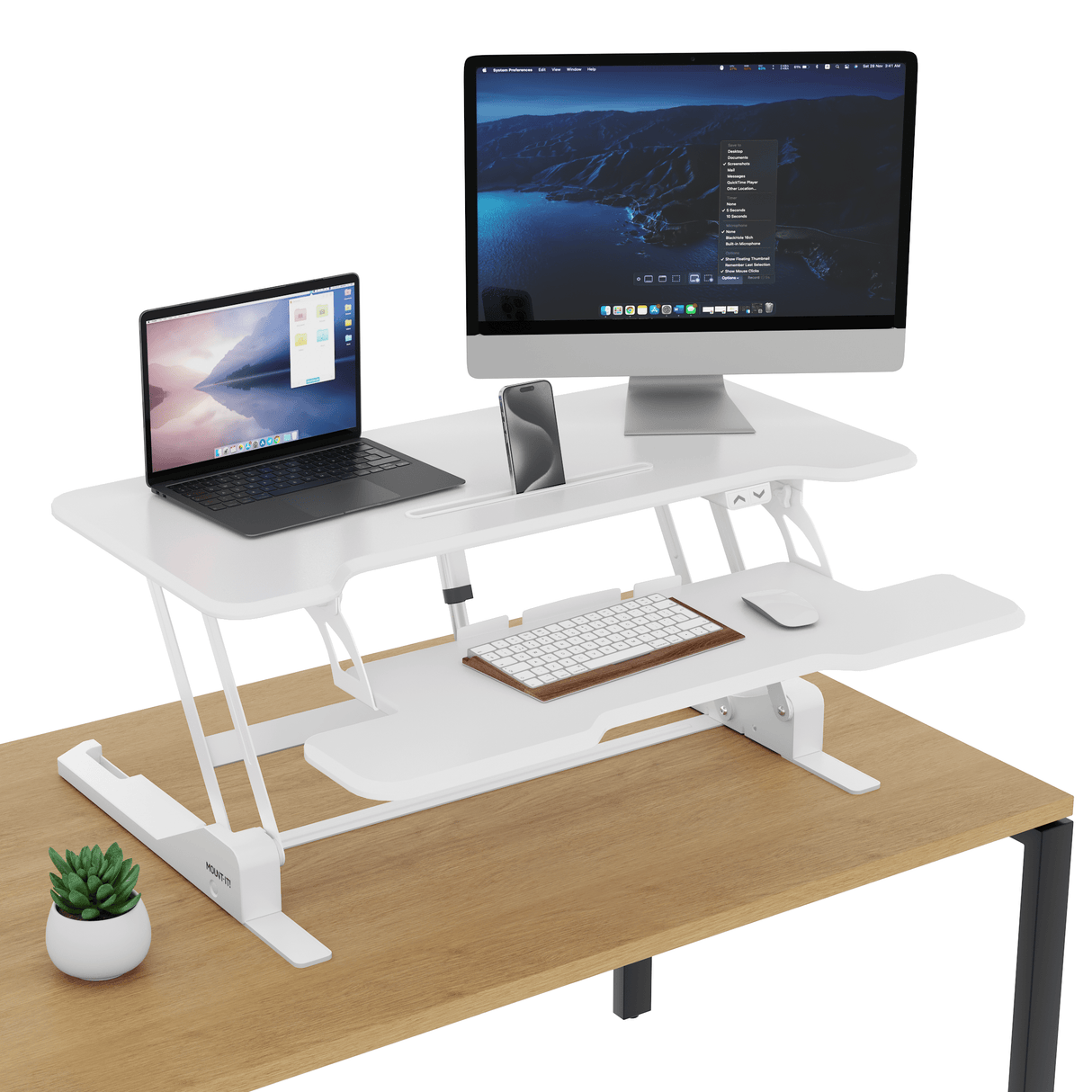 Electric Standing Desk Converter with 38" Desktop Desk Converters - Electric Standing Desk Converter with 38" Desktop - Mount-It! -