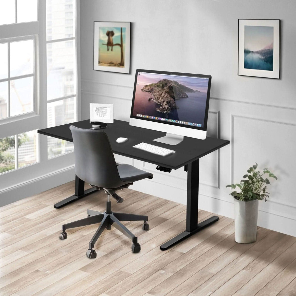 Electric Standing Desk with 55" Tabletop - Black Base Standing Desk - Electric Standing Desk with 55" Tabletop - Black Base - Mount-It! -