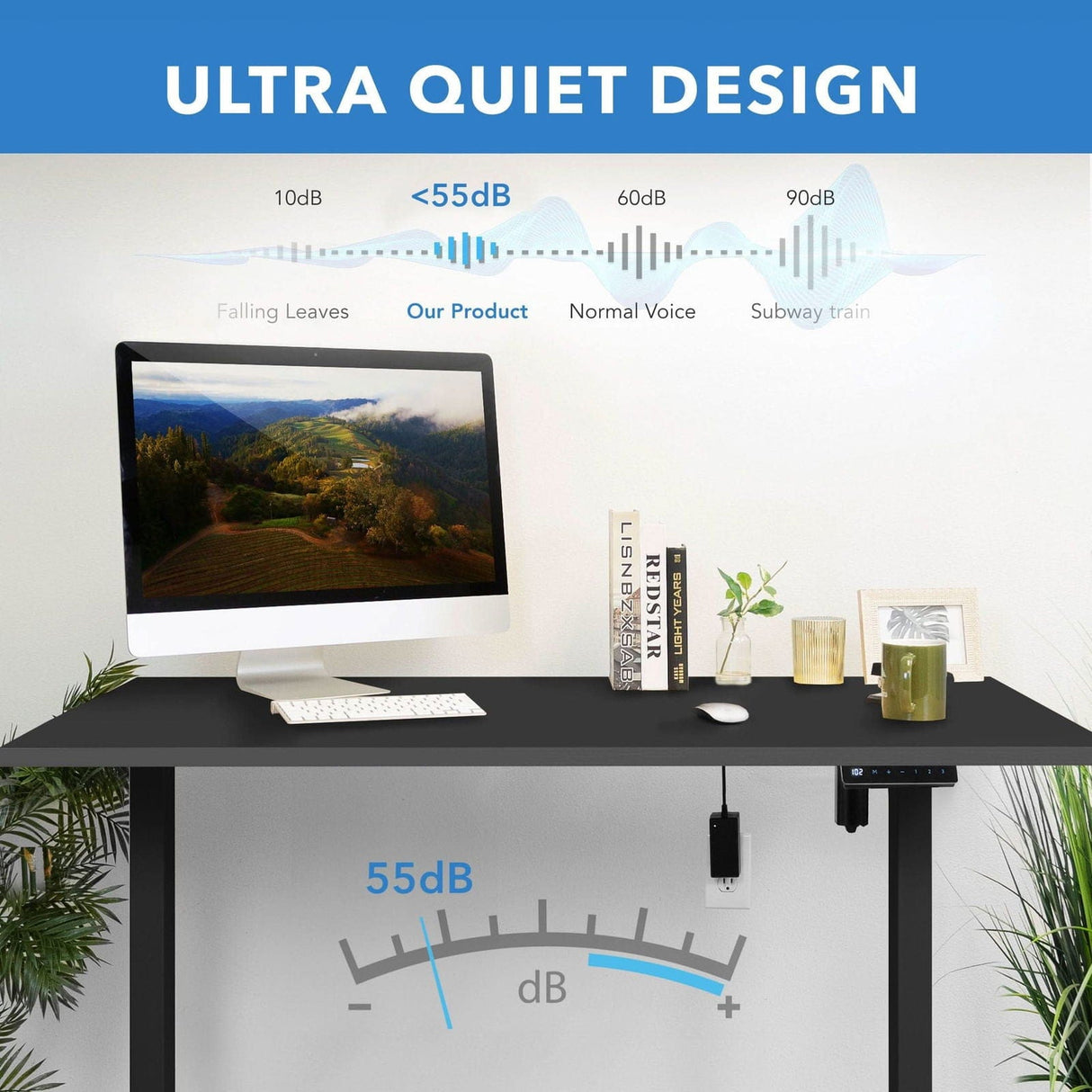 Electric Standing Desk with 55" Tabletop - Black Base Standing Desk - Electric Standing Desk with 55" Tabletop - Black Base - Mount-It! -