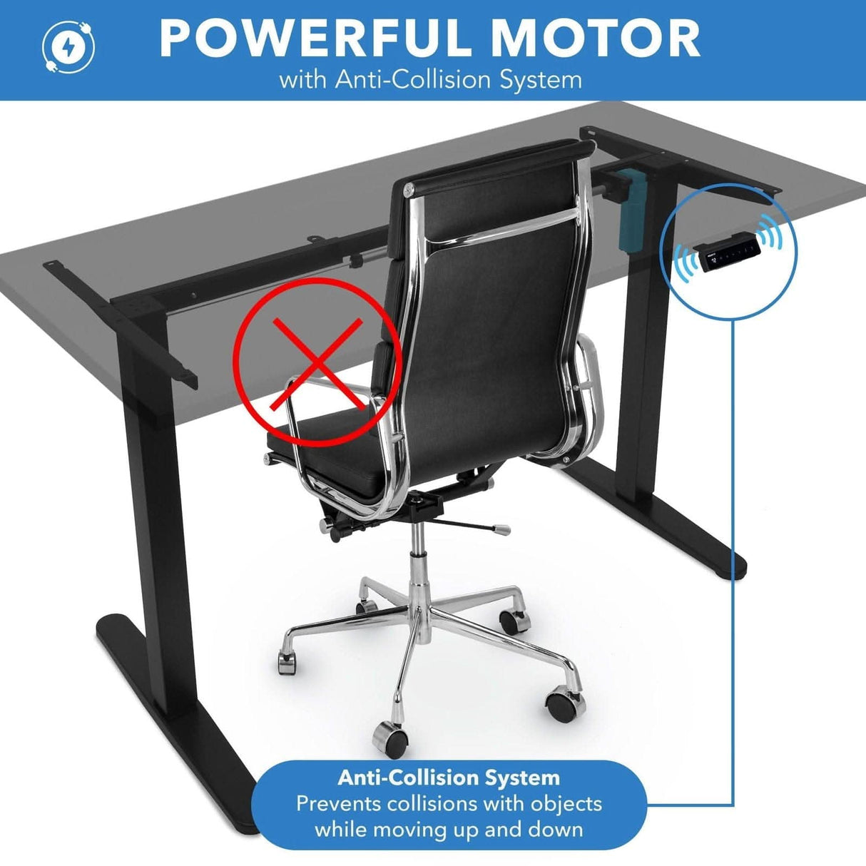 Electric Standing Desk with 55" Tabletop - Black Base Standing Desk - Electric Standing Desk with 55" Tabletop - Black Base - Mount-It! -