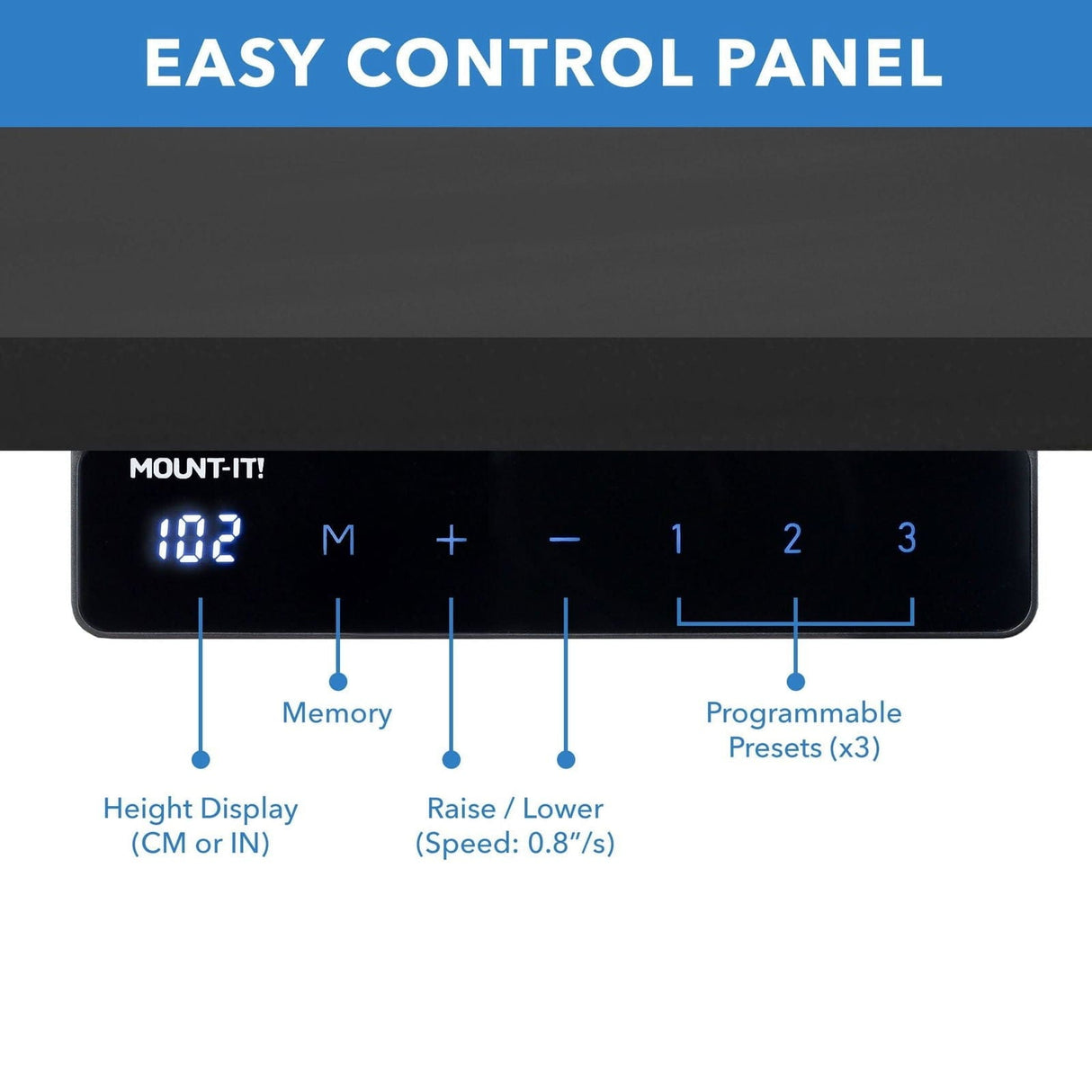 Electric Standing Desk with 55" Tabletop - Black Base Standing Desk - Electric Standing Desk with 55" Tabletop - Black Base - Mount-It! -