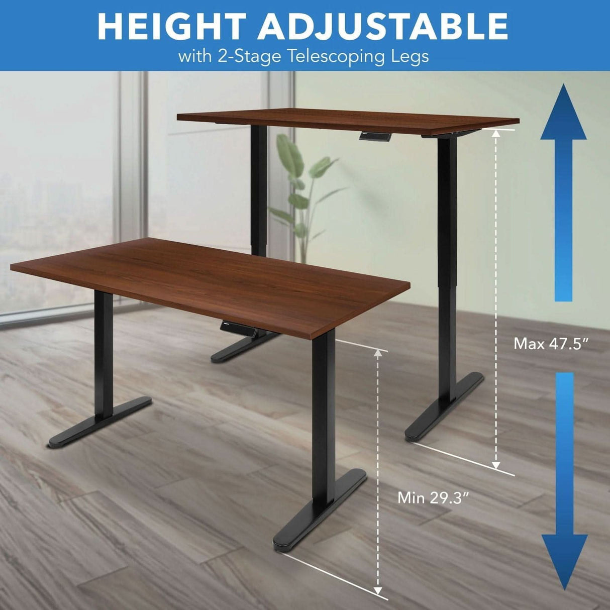 Electric Standing Desk with 55" Tabletop - Black Base Standing Desk - Electric Standing Desk with 55" Tabletop - Black Base - Mount-It! -
