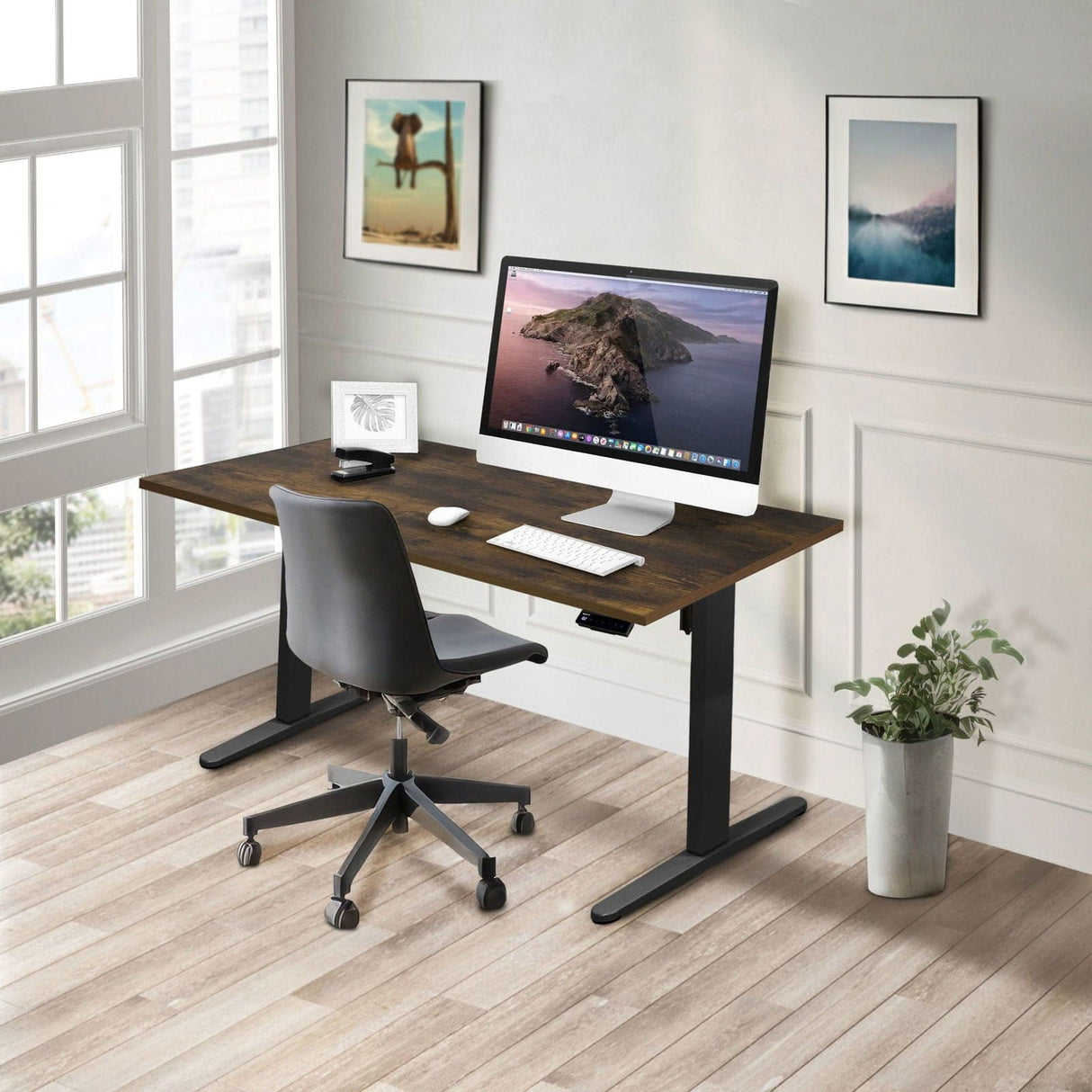 Electric Standing Desk with 55" Tabletop - Black Base Standing Desk - Electric Standing Desk with 55" Tabletop - Black Base - Mount-It! -