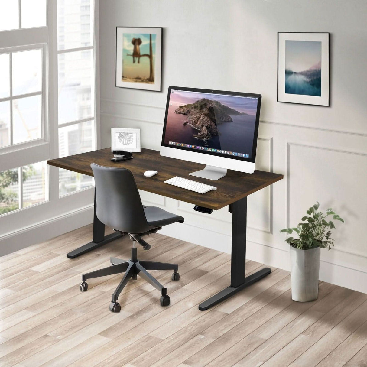 Electric Standing Desk with 55" Tabletop - Black Base Standing Desk - Electric Standing Desk with 55" Tabletop - Black Base - Mount-It! -