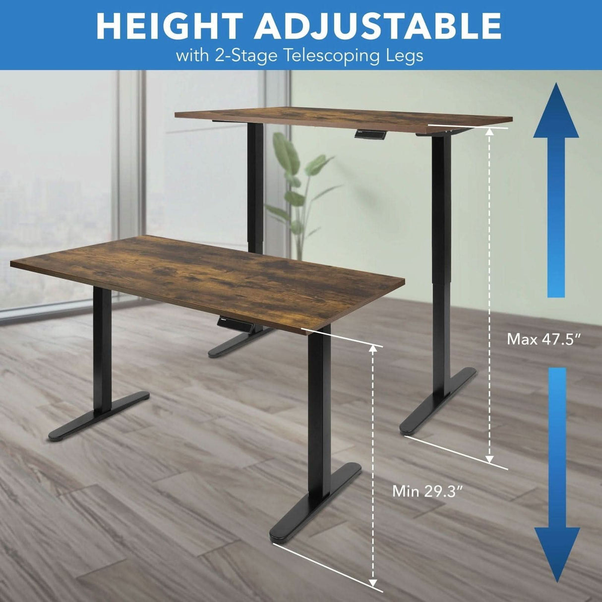 Electric Standing Desk with 55" Tabletop - Black Base Standing Desk - Electric Standing Desk with 55" Tabletop - Black Base - Mount-It! -