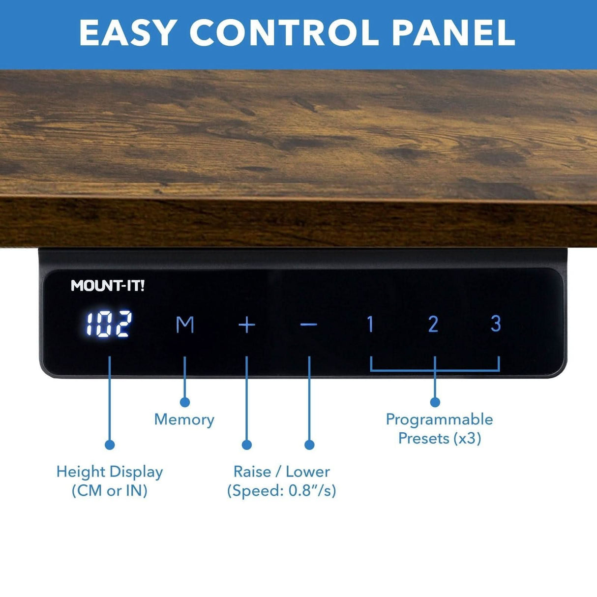 Electric Standing Desk with 55" Tabletop - Black Base Standing Desk - Electric Standing Desk with 55" Tabletop - Black Base - Mount-It! -