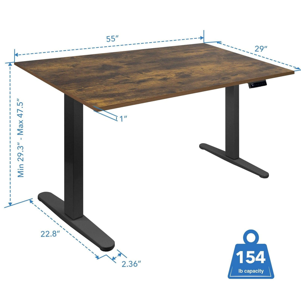 Electric Standing Desk with 55" Tabletop - Black Base Standing Desk - Electric Standing Desk with 55" Tabletop - Black Base - Mount-It! -