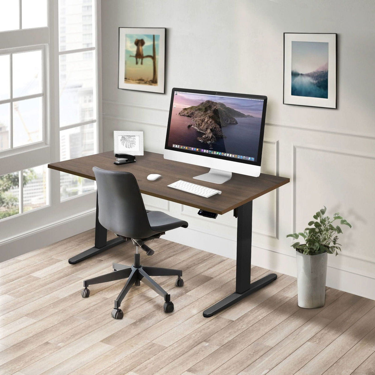Electric Standing Desk with 55" Tabletop - Black Base Standing Desk - Electric Standing Desk with 55" Tabletop - Black Base - Mount-It! -