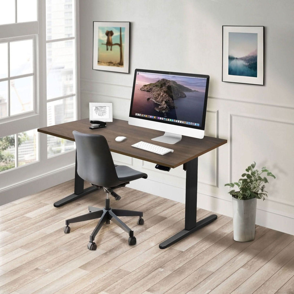 Electric Standing Desk with 55" Tabletop - Black Base Standing Desk - Electric Standing Desk with 55" Tabletop - Black Base - Mount-It! -