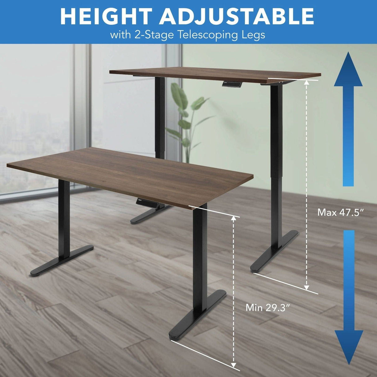 Electric Standing Desk with 55" Tabletop - Black Base Standing Desk - Electric Standing Desk with 55" Tabletop - Black Base - Mount-It! -
