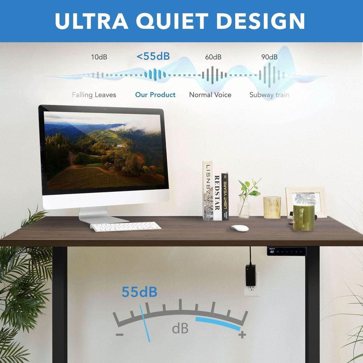 Electric Standing Desk with 55" Tabletop - Black Base Standing Desk - Electric Standing Desk with 55" Tabletop - Black Base - Mount-It! -